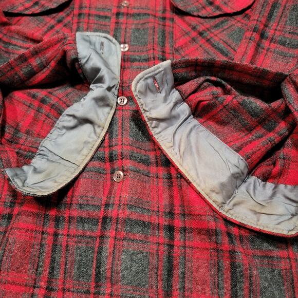 Vintage 80s Wool Flannel Shirt Jacket Mens Size Large Plaid Lumberjack JM Fields - Picture 6 of 6